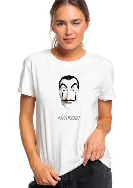 La Case De Papel Nairobi Baskılı Beyaz Kadın Tshirt