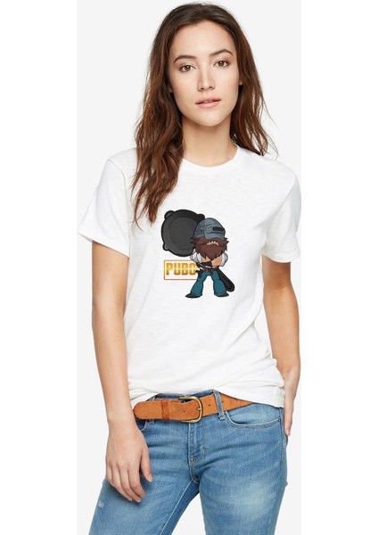 Pubg Tava Baskılı Beyaz Kadın Tshirt