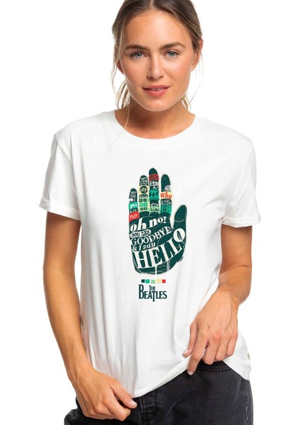 The Beatles Baskılı Beyaz Kadın Tshirt