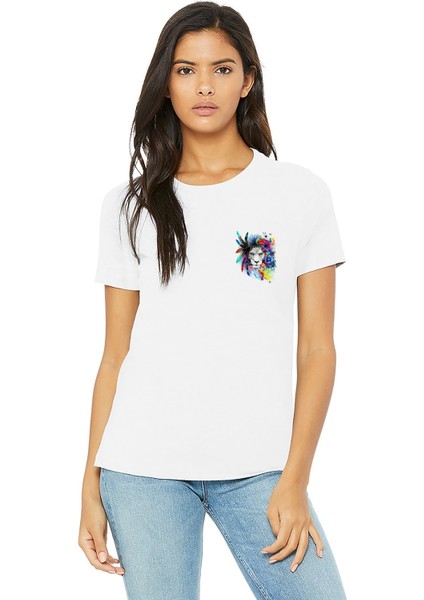 Watercolor Lion Kadın Beyaz Tshirt