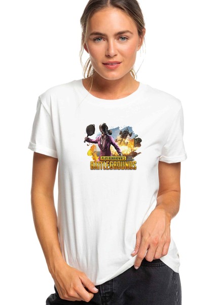 Pubg Baskılı Beyaz Kadın Tshirt