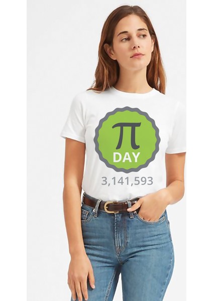 Pi Day Green Baskılı Beyaz Kadın Tshirt