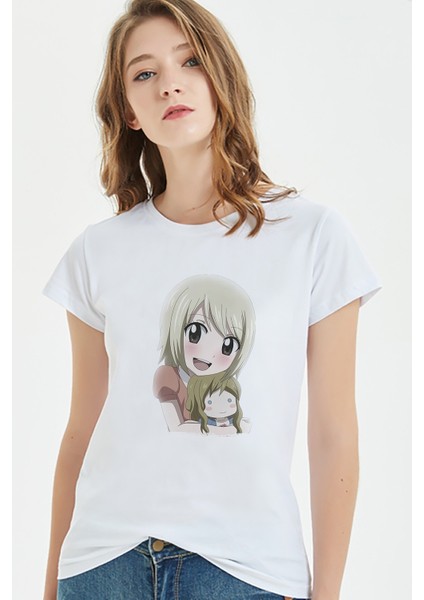 Anime Fairy Tail Glass Guild Emblem Baskılı Beyaz Kadın Tshirt