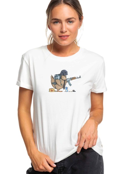 Pubg Pubg Tavuk Baskılı Beyaz Kadın Tshirt