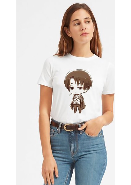 Anime Attack On Titan Baskılı Beyaz Kadın Tshirt