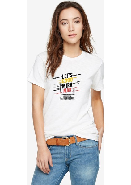 Pubg Lets Erangel Playerunknowns Mimari Baskılı Beyaz Kadın Tshirt