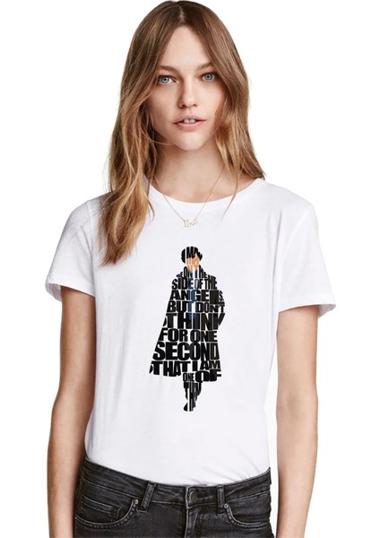 Sherlock Typography Kadın Beyaz Tshirt