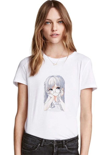 Anime Fairy Tail Glass Guild Emblem Baskılı Beyaz Kadın Tshirt