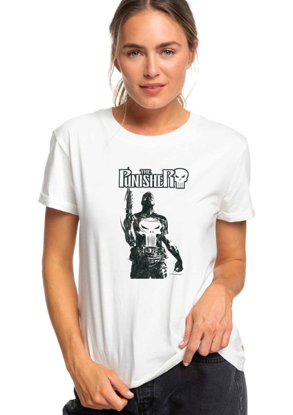 The Punisher Frank Castle Jon Bernthal Baskılı Beyaz Kadın Tshirt