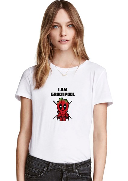 I Am Groot Pool Baskılı Beyaz Kadın Tshirt