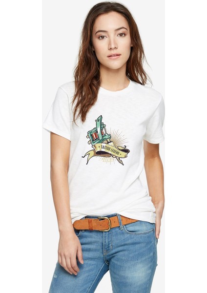 Tatto Legend Retro White Baskılı Beyaz Kadın Tshirt