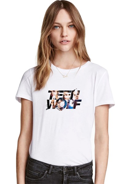 Teenwolf Dizi Film Baskılı Beyaz Kadın Tshirt