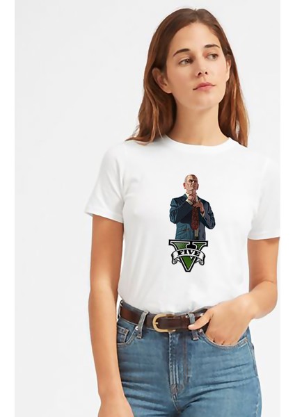 Gta V Jon Gravelli Kadın Beyaz Tshirt