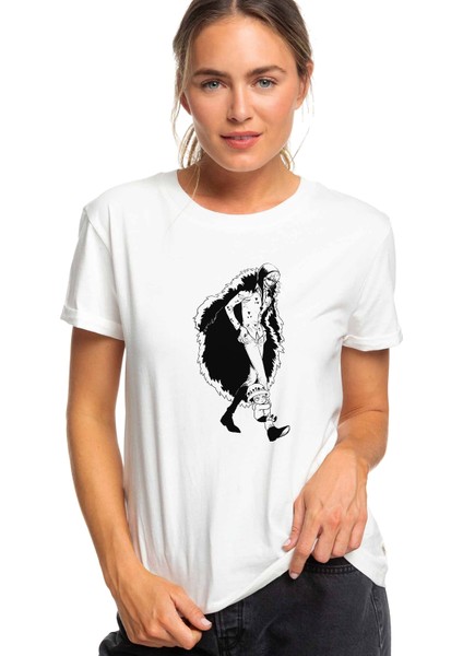Anime One Piece Baskılı Beyaz Kadın Tshirt