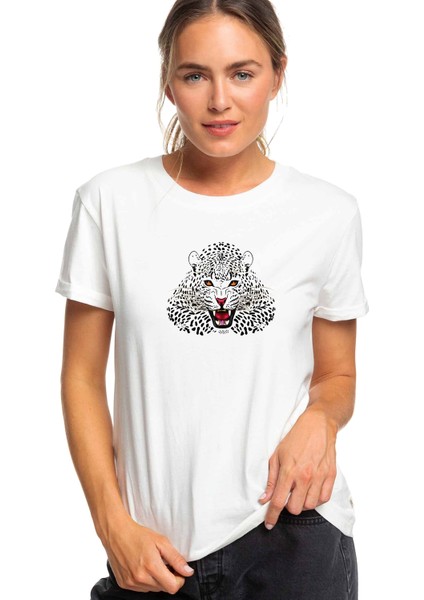 Kaplan Baskılı Beyaz Kadın Tshirt
