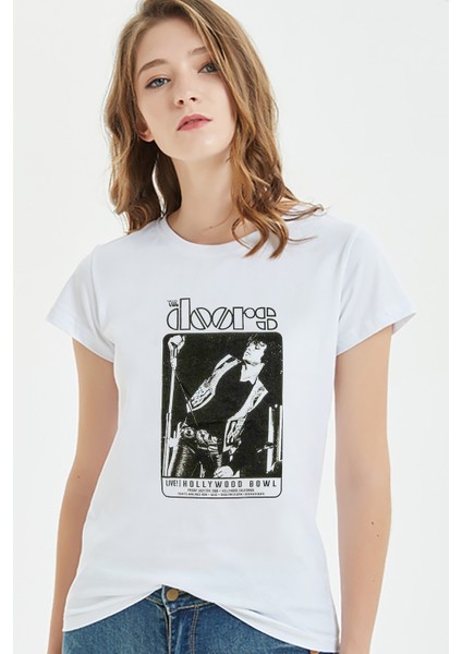 The Doors Live Hollywood Bowl Baskılı Beyaz Kadın Tshirt