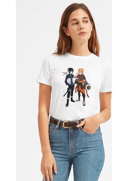 Anime Naruto Baskılı Beyaz Kadın Tshirt