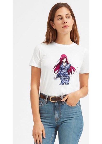 Anime Fairy Tail Glass Guild Emblem Baskılı Beyaz Kadın Tshirt