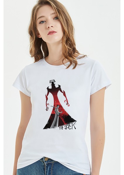 Shadow Fight Samurai Jack 8 Baskılı Beyaz Kadın Tshirt