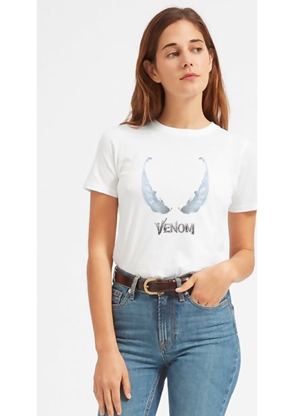 Venom Baskılı Beyaz Kadın Tshirt