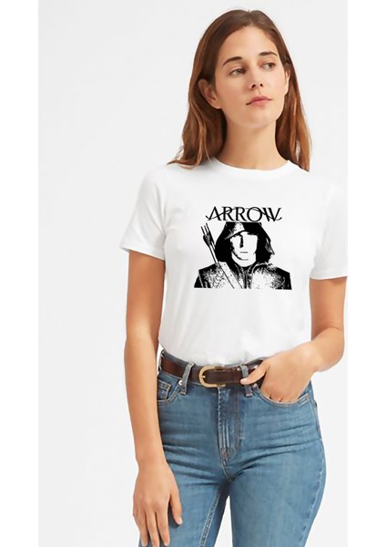 Arrow Black & White Kadın Beyaz Tshirt