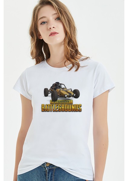 Playerunknwns Battelgrounds Baskılı Beyaz Kadın Tshirt