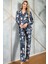 Saten Çiçek Baskılı Düğmeli Uzun Kol Gömlek ve Pantolon Pijama Takım (9723) 1
