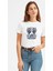 Kuru Kafa Beyaz ve Mavi Kafatası Baskılı Beyaz Kadın Tshirt 1