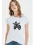 Siyah Motorsiklet Kuru Kafa Baskılı Beyaz Kadın Tshirt 1