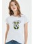 Gözlük ve Kulaklık Köpek Baskılı Beyaz Kadın Tshirt 1