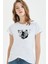 Bear Anime Owl Baskılı Beyaz Kadın Örme Tshirt 1