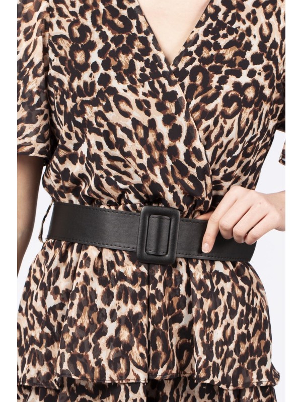 Barrels And Oil Kruvaze Yaka Kisa Kollu Leopar Desen Sifon Fiyati