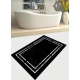 Ardizayn Siyah Çerçeve Desenli 70X120 cm Kaymaz Deri Taban Banyo Halısı, Paspası