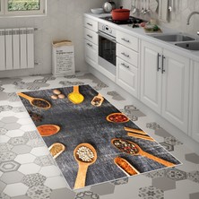 Alanur Home Alanur Trend Kaymaz Keçe Tabanlı Yıkanabilir Mutfak Halısı MU170 Siyah