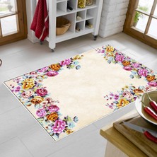 Alanur Home Alanur Trend Kaymaz Keçe Tabanlı Yıkanabilir Mutfak Halısı MU172 Pembe