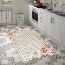 Alanur Home Alanur Trend Kaymaz Keçe Tabanlı Yıkanabilir Mutfak Halısı MU173 Kahve