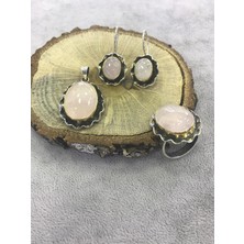 Nsa Silver Pembe Kuvars Taşlı El Işi  925 Ayar Gümüş Kadın Set