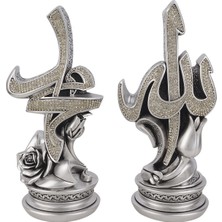 İhvan Allah Muhammed Lafızlı Taşlı Dini Hediyelik 2'li Biblo Gümüş