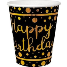 Hayaller Dükkanı Bardak Gold Happy Bırthday Parlak Varak Baskılı 8 Oz Siyah Pk:6