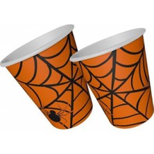 Hayaller Dükkanı Bardak Karton Halloween Cadılar Bayramı Örümcek Turuncu Pk:8
