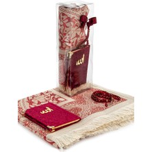 İhvan Pvc Kutulu Seccade Seti - Kadife Kaplı Yasin - Seccade - Tesbih - Bordo Renk