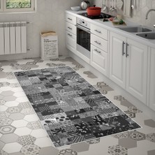 Alanur Trend Kaymaz Keçe Tabanlı Yıkanabilir Mutfak Halısı MU148 Gri