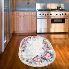 Alanur Trend Keçe Tabanlı Saçaklı Oval Mutfak Halı MU175 Pudra