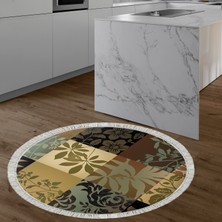 Alanur Trend Keçe Tabanlı Saçaklı Yuvarlak Mutfak Halı MU178 Kahve