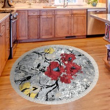 Alanur Trend Keçe Tabanlı Saçaklı Yuvarlak Mutfak Halı MU663 Kırmızı