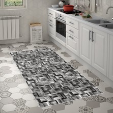 Alanur Trend Kaymaz Keçe Tabanlı Yıkanabilir Mutfak Halısı MU108 Gri