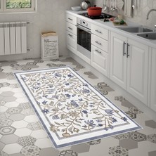 Alanur Trend Kaymaz Keçe Tabanlı Yıkanabilir Mutfak Halısı MU106 Mavi