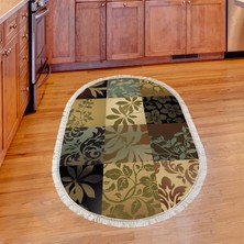 Alanur Trend Keçe Tabanlı Saçaklı Oval Mutfak Halı MU178 Kahve