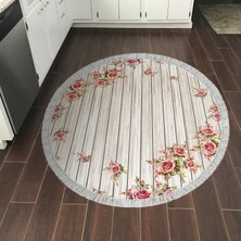 Alanur Trend Keçe Tabanlı Saçaklı Yuvarlak Mutfak Halı MU173 Kahve