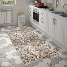 Alanur Trend Kaymaz Keçe Tabanlı Yıkanabilir Mutfak Halısı MU132 Kahve